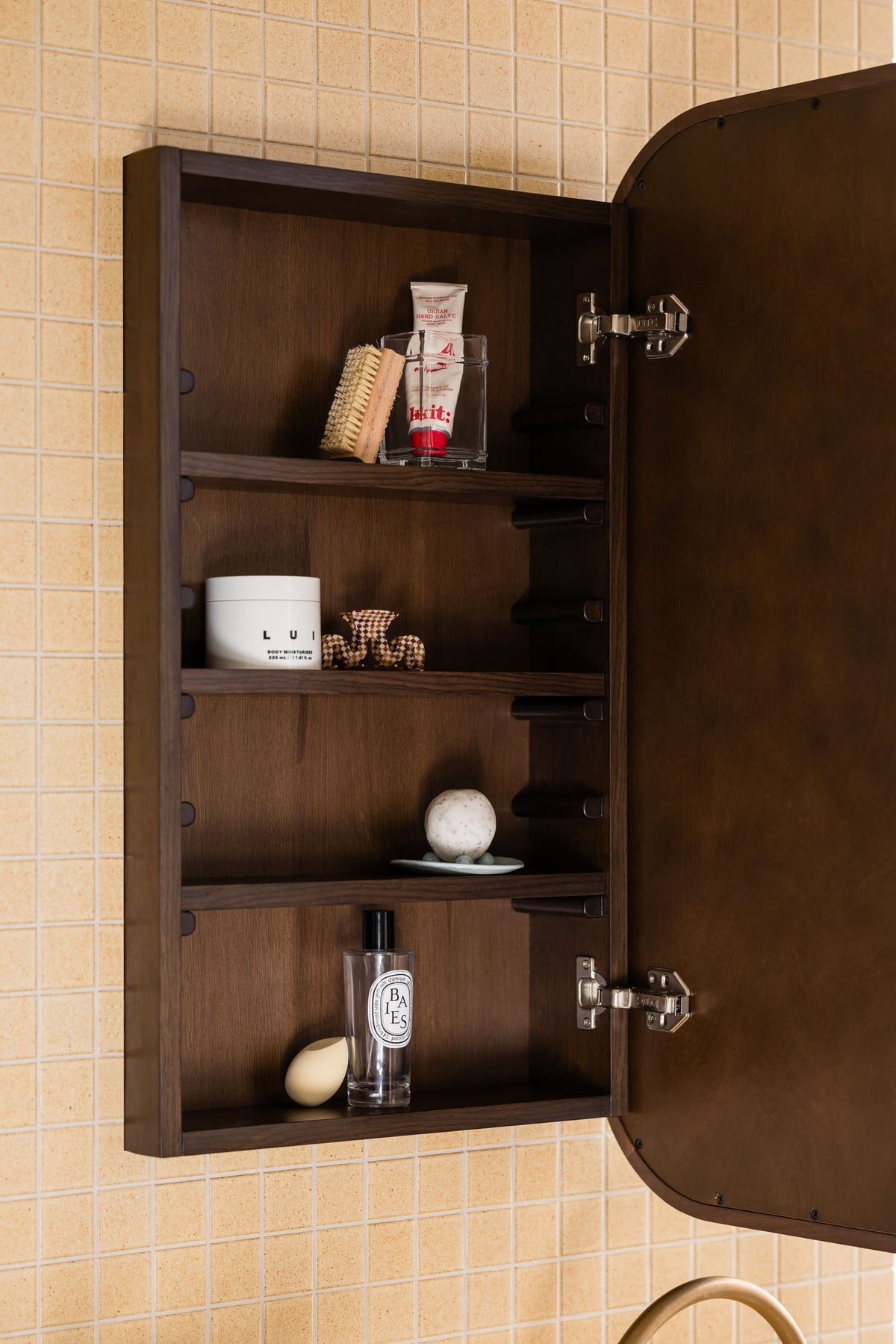 Buddy Cabinet Walnut open bathroom