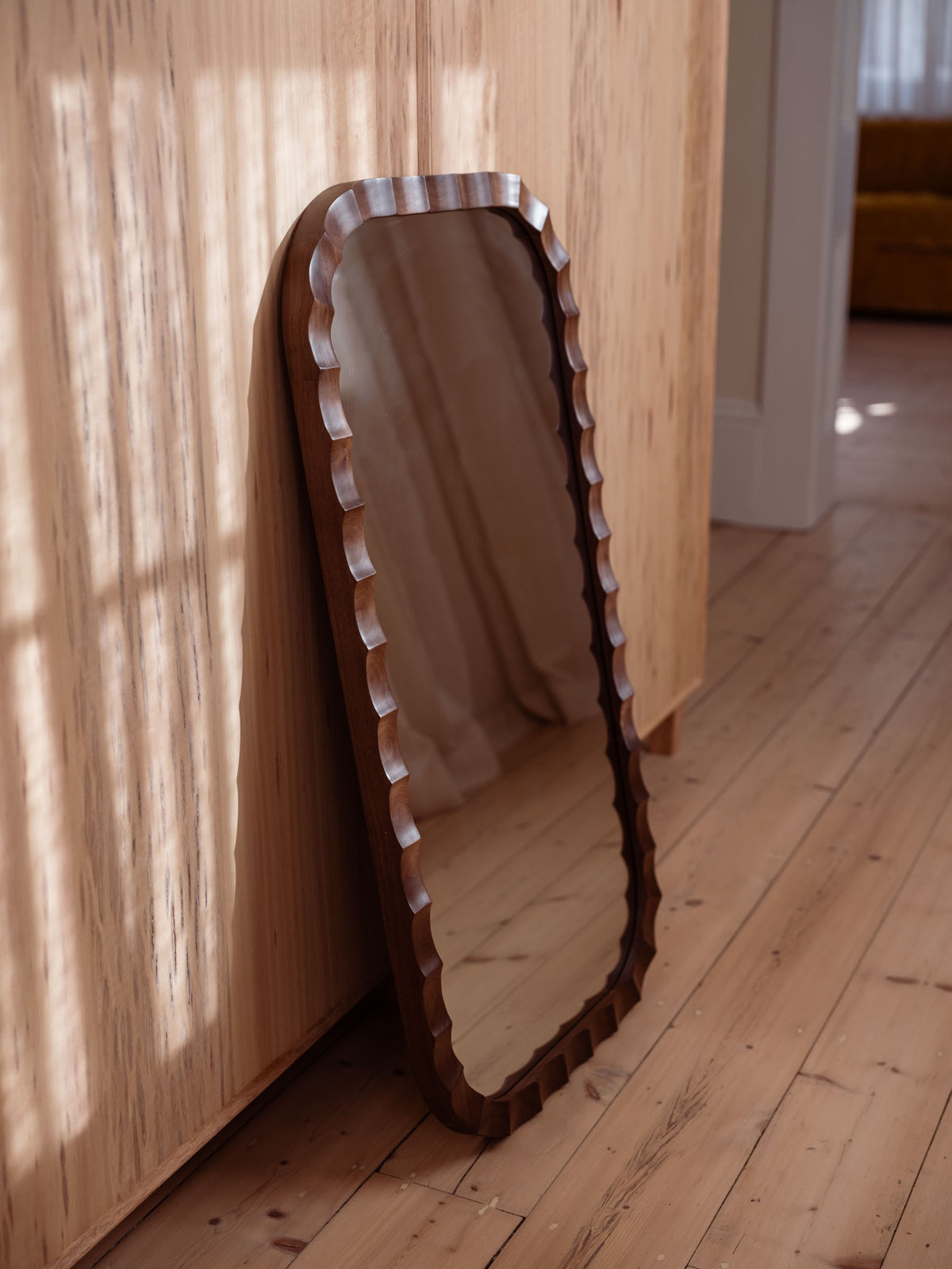 Ruffles Mirror in Walnut - Insitu 2
