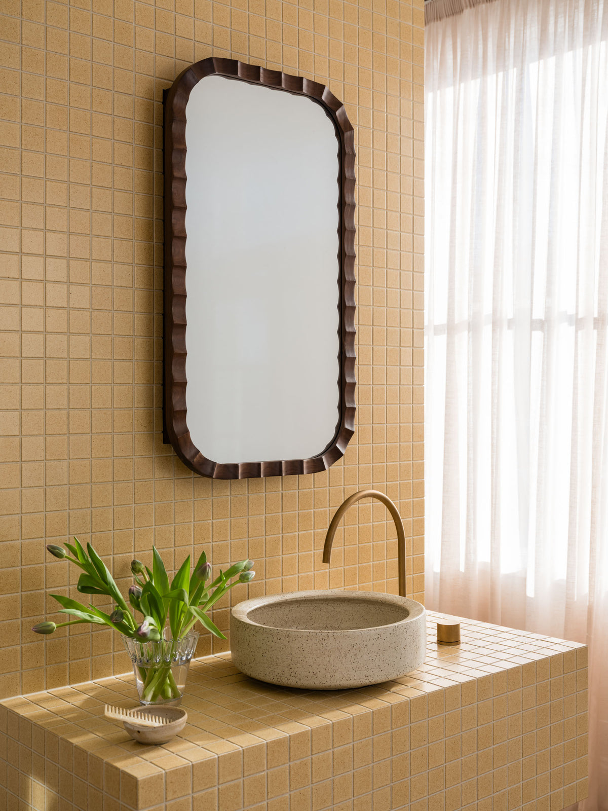 Ruffles Mirror in Walnut - bathroom