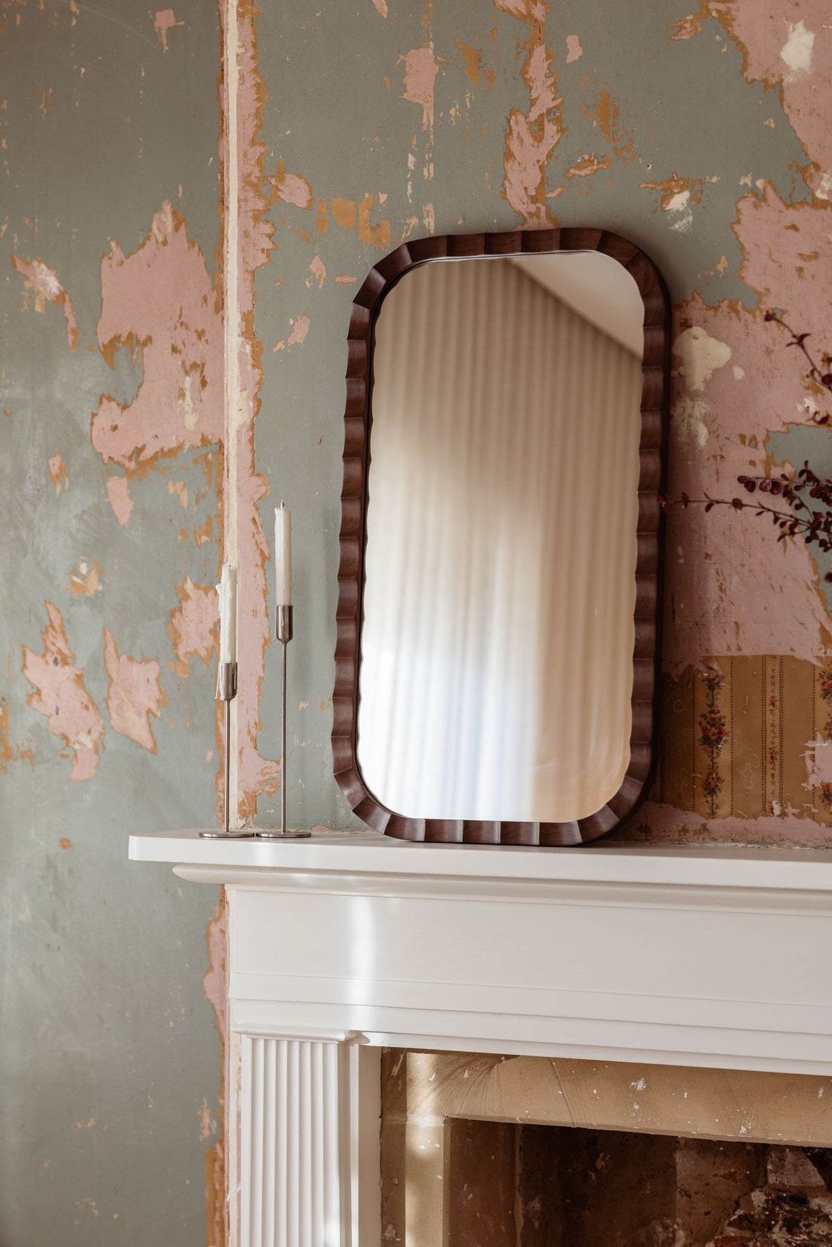 Ruffles Mirror in Walnut - insitu 